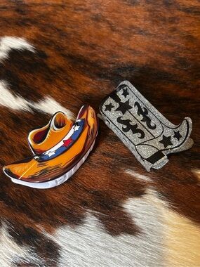 (3 for $25) Cowboy Hat & Boot Claw Clip Set - Orange Hat, Silver Boot